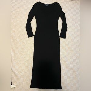 French Connection Long Sleeve Ribbed Knit Black Midi Dress • Size Large
